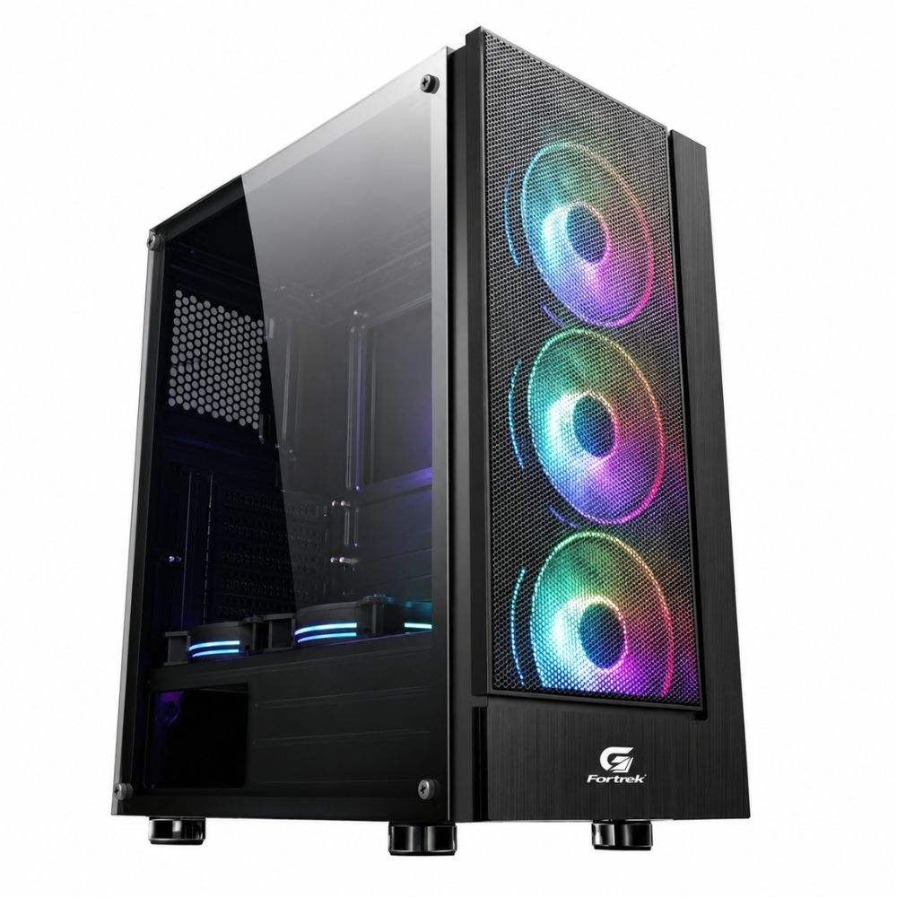 Fortrek Cruiser Mid Tower Gaming Computer PC Case with 3 Fixed RGB Fans, Full Acrylic Side Panel, ATX/Micro ATX/Mini ITX, Black