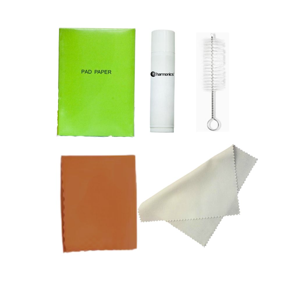 Harmonics Clarinet Care Kit, Maintenance Cleaning Set with Mouthpiece Brush, Polishing Cloth, Grease, Swab, Pad Paper