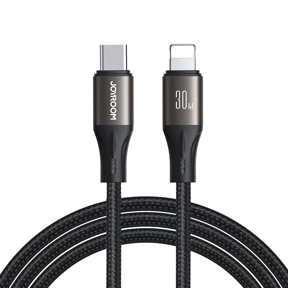 Joyroom Light Speed USB Type-C to Lightning 30W Fast Charging and Data Cable, Nylon Braided Charger for iPhone, iPad, 1.2m, Black