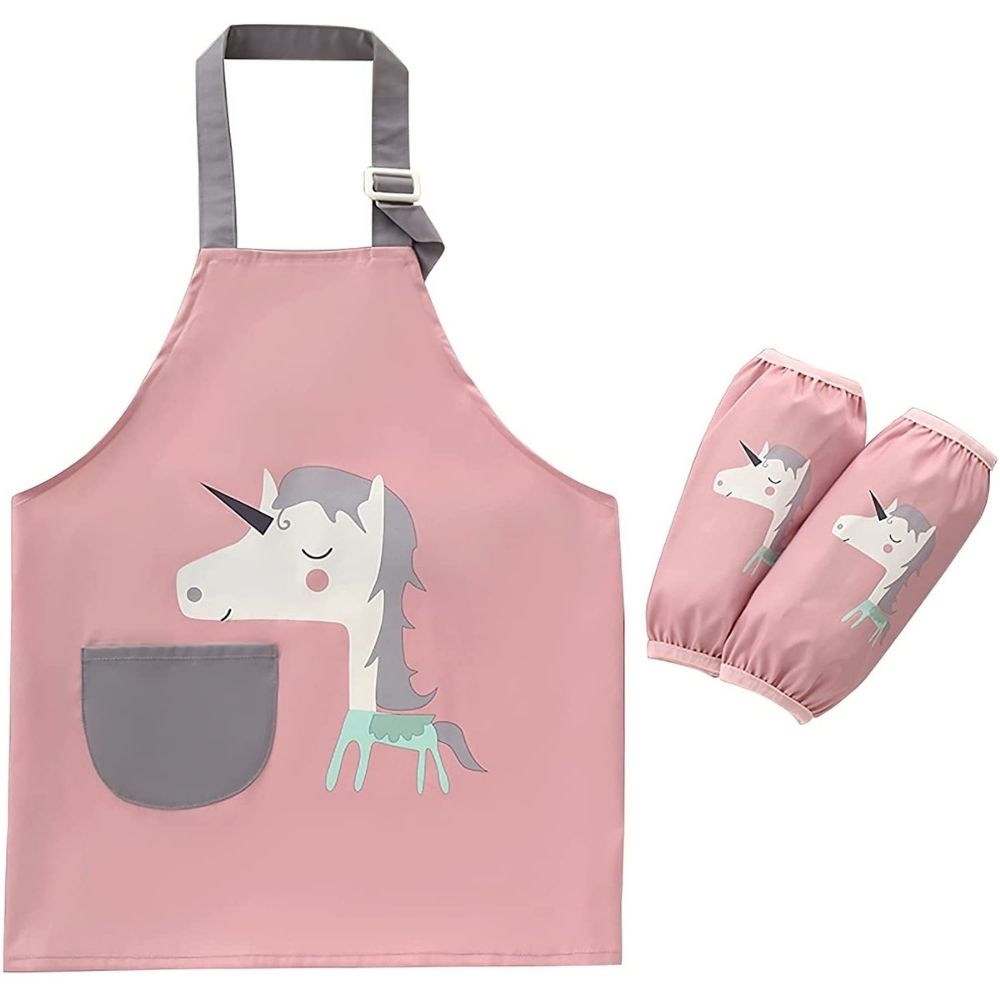 Waterproof Unicorn Kids Painting Apron, Toddler Art Smock Children Apron for Painting, Cooking, Baking, Pink, Medium